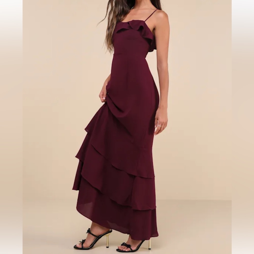 Lively Evenings Plum Purple Sleeveless Tiered Maxi Dress Size Large - Picture 2 of 14